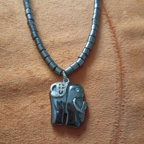Elephant Hematite Necklace with 925 Silver Pendant new