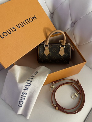 Louis Vuitton Nano Speedy τσάντα σαν καινούργια, χιαστί, καφέ