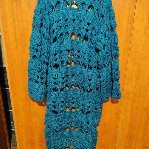 Knitted long wool cardigan handmade blue new