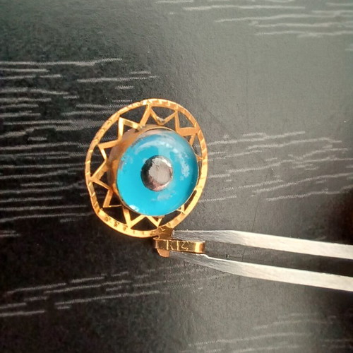 Vintage Gold K14 Evil Eye Pendant used, double-sided, 0.9g