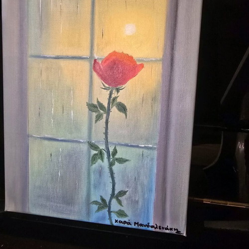 Oil painting on canvas rose at the window new 30×24