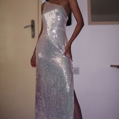 Pretty Lavish long sequin dress with one shoulder, size M (EU 40)