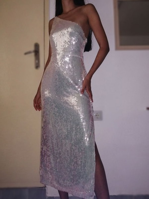 Pretty Lavish long sequin dress with one shoulder, size M (EU 40)