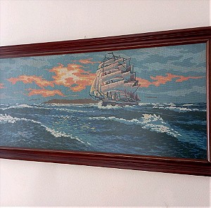 Κεντημένος πίνακας με ξύλινη κορνίζα