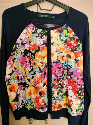 Ralph Lauren cardigan like new, blue with floral, size XL