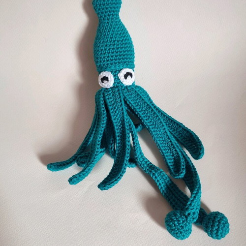 Amigurumi knitted squid doll new, petrol blue