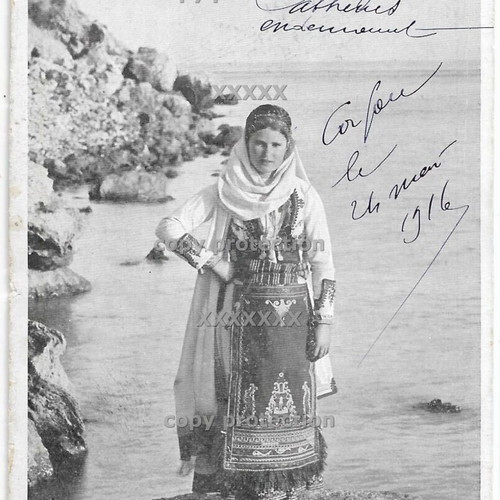 Woman of Ypati vintage postcard used, traditional costume 1910s