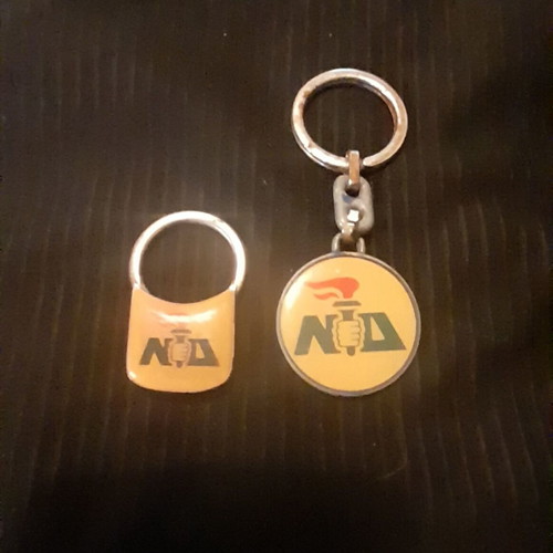 Nea Dimokratia keychains used, 1980s political memorabilia