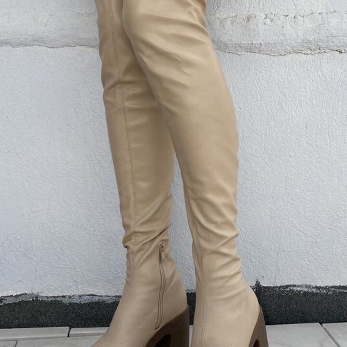 Over-the-knee boots new, size 38, beige, narrow ankle fit
