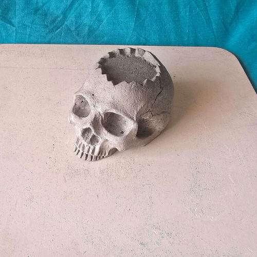 Handmade concrete skull decoration, gothic style