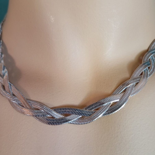 Stainless steel braided necklace new, silver color