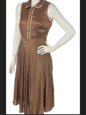 Brown sleeveless summer dress with polka dots