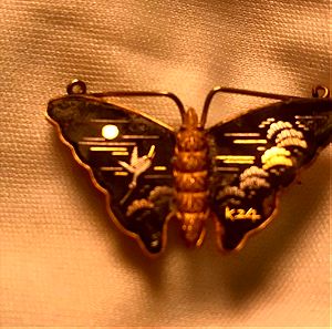 24 k gold Vintage Japanese Damascene butterfly brooch καρφίτσα 1940