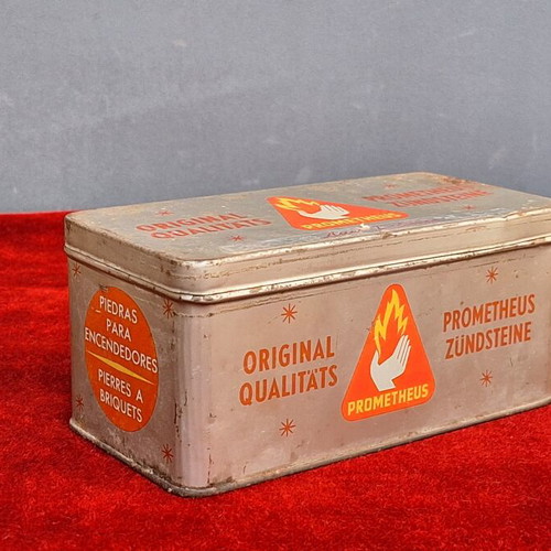 Prometheus metal box used, vintage lighter flints packaging