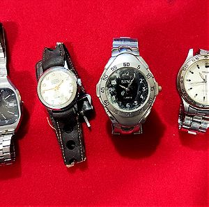 Τέσσερα ρολόγια (made in Εngland & Japan) της δεκαετίας του 1970 «SEIKO – VICTORY – SINA – Reval».