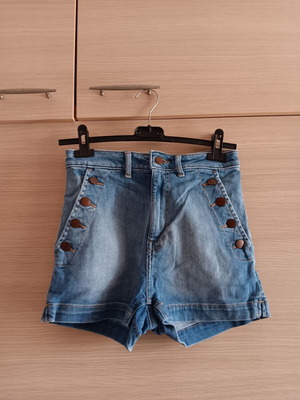 Дамски къси панталони H&M употребявани, сини, размер S