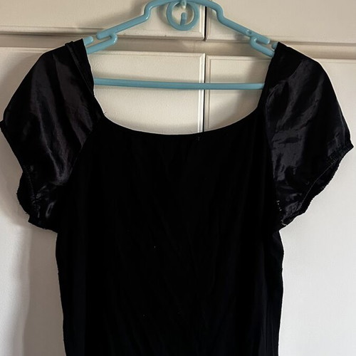 Black women's blouse with satin puff sleeves, L/XL