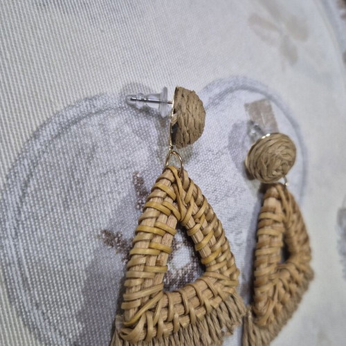 Boho earrings new, straw in natural beige and brown tones