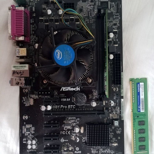 ASRock H81 Pro BTC R2.0 motherboard used with Intel Celeron G3420 CPU and 4GB DDR3 RAM