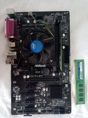 ASRock H81 Pro BTC R2.0 motherboard used with Intel Celeron G3420 CPU and 4GB DDR3 RAM