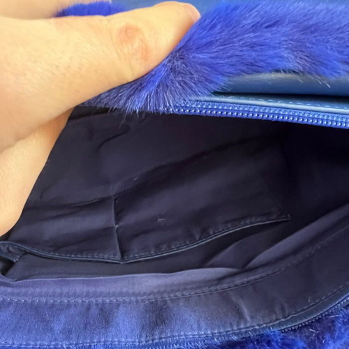 Alex Max blue faux fur shoulder bag new with gold chain