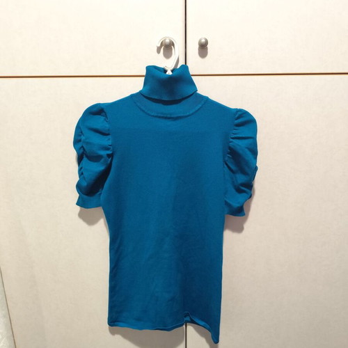 Petrol Turtleneck Blouse Like New With Puffy Sleeves Size M