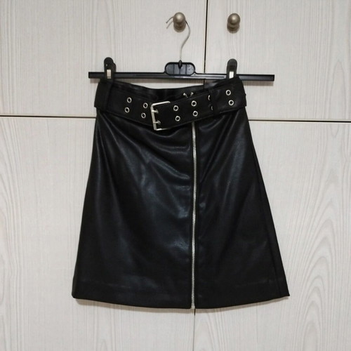 Leather black mini skirt H&M new, size XXS