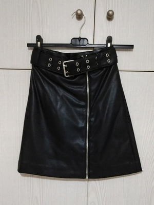 Leather black mini skirt H&M new, size XXS