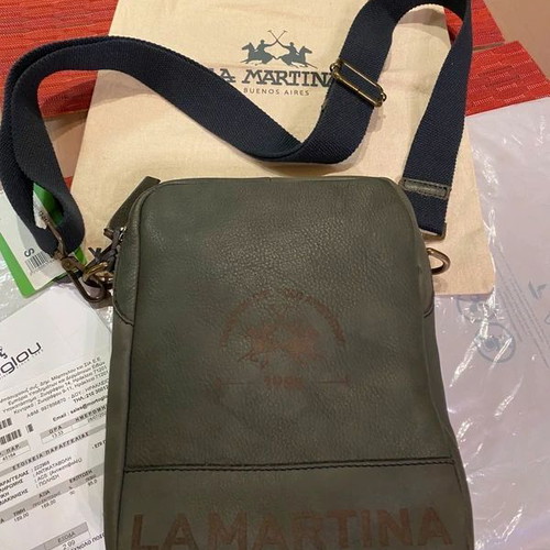 La Martina Esteban S men's leather crossbody bag like new, blue and brown