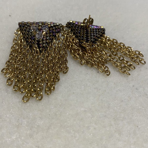 Golden Cascade earrings new, handmade geometric bead design with crystals