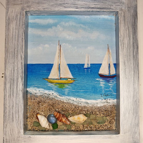 3D Painting I. Cabri Mixed Media Artwork in Frame with Stand
