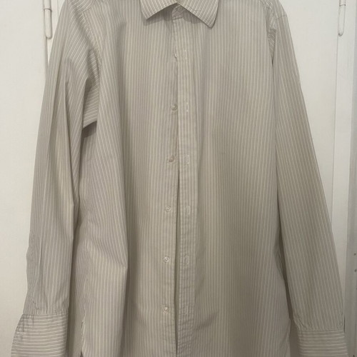 Charvet men long-sleeve shirt like new, beige striped, French cuff, cotton