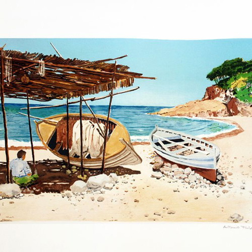 Lithograph Antonio Falvo seaside landscape like new