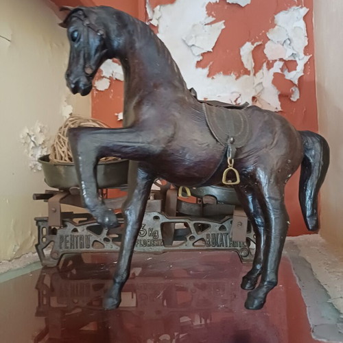 Vintage Decorative Horse Handmade From Natural Leather 20th Century