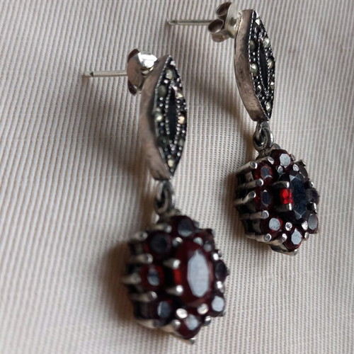 925 earrings used with garnet and marcasite vintage