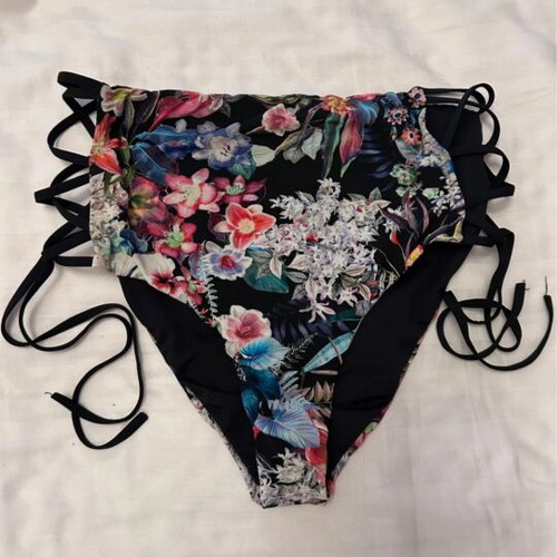 Tezenis high-waisted bikini bottom, multicolor floral with side ties