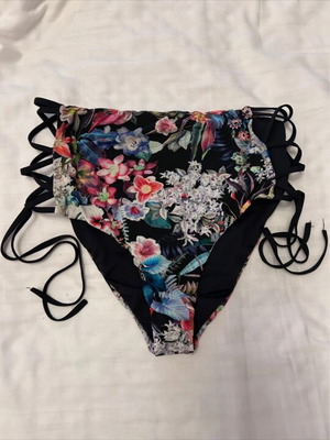Tezenis high-waisted bikini bottom, multicolor floral with side ties