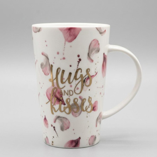 Glass mug "hugs and kisses" new, height 13cm
