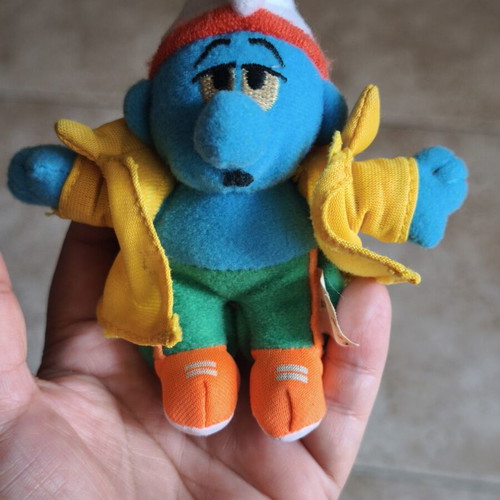 June Smurf vintage plush toy with jacket, 2000 McDonalds collectible