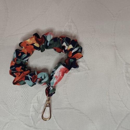 Handmade keychain with parrot charm, scrunchie style