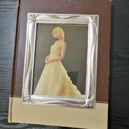 Wedding photo album used, brown and beige with silver frame
