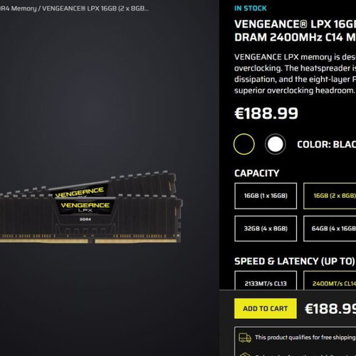 Corsair Vengeance LPX 16GB (2x8GB) DDR4 2400MHz RAM Kit like new