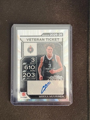 Miikka Muurinen Partizan Veteran Ticket Auto Panini Contenders Euroleague 2025-26 new
