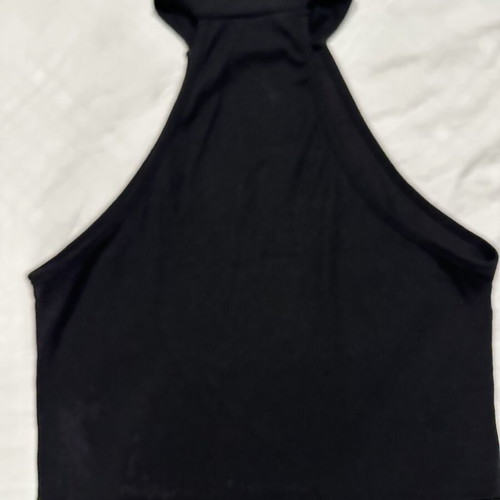 Shein black ribbed crop top with halter neck, size M