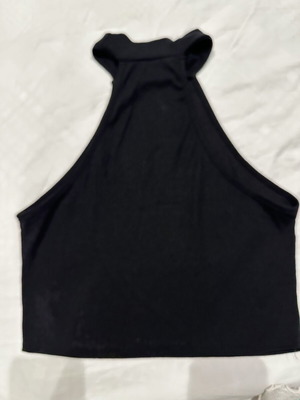 Shein black ribbed crop top with halter neck, size M