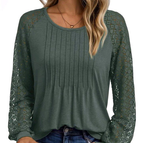 Women's khaki blouse new with lace sleeves XL