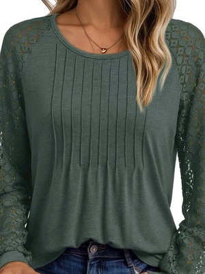 Women's khaki blouse new with lace sleeves XL