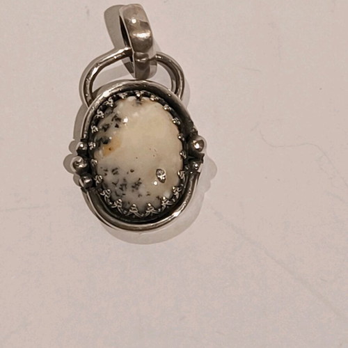 Silver handmade pendant with dendritic opal like new