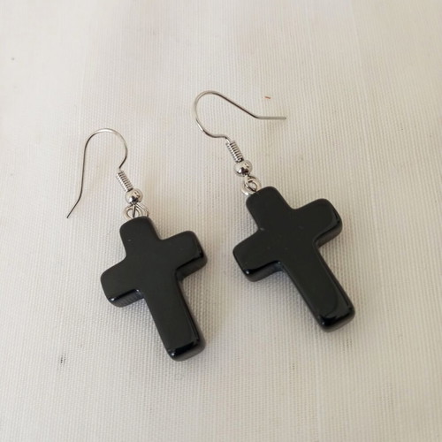 Unisex Gothic Earrings Black Cross Stainless Steel new