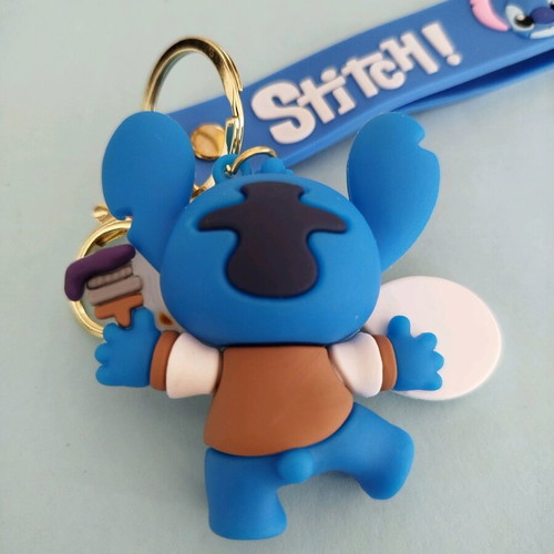 Stitch silicone keychain like new, white and blue